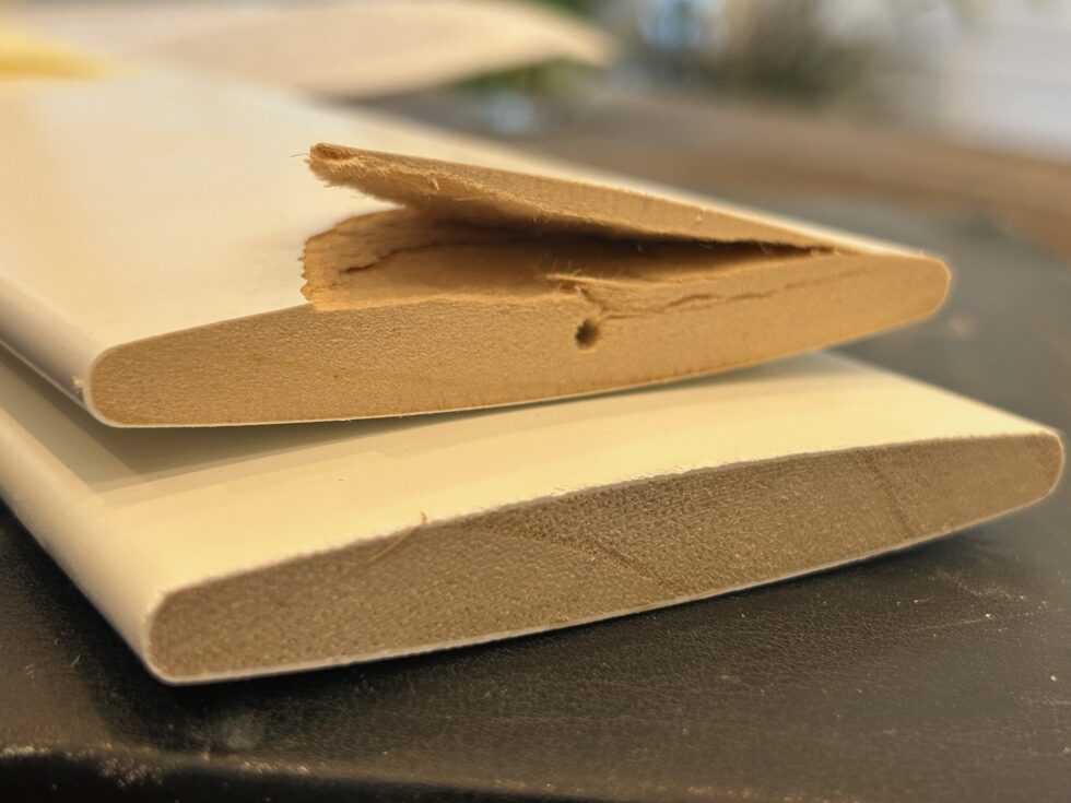 Plantation shutter materials side by side at the Golden West factory