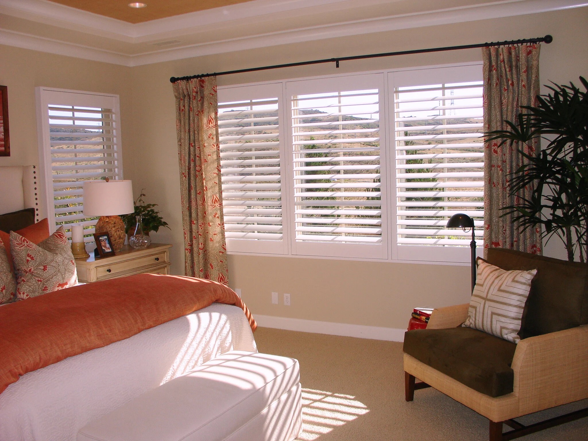 Real wood plantation shutters in a Del Mar home office
