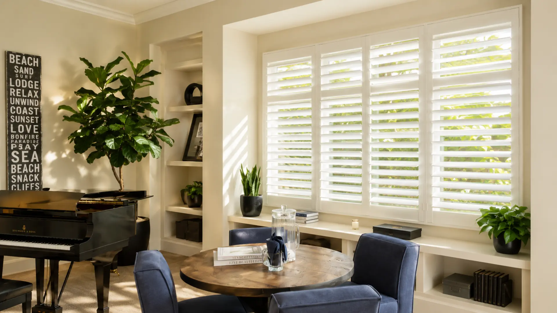 Clearview plantation shutters with hidden tilt rod in an Irvine dining room